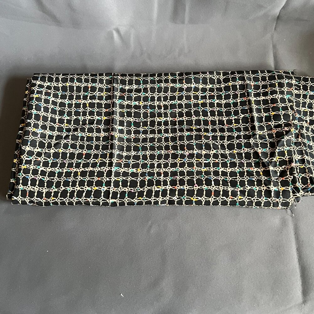 Black Fabric With Colorful Chain-Link Pattern - Crafting Or Apparel Use Lightwei